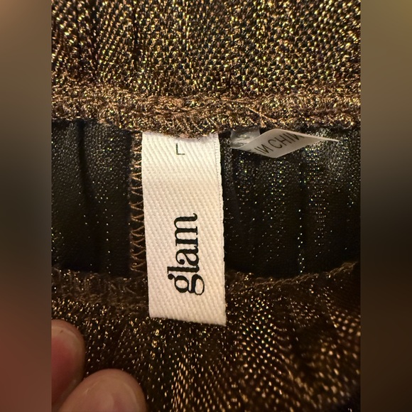 Glam Shimmering Bronze Metallic Pleated Wide Leg Pants - Size L - Picture 4 of 4
